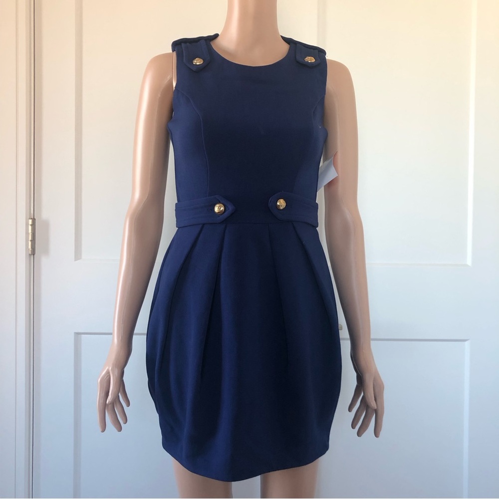 ASOS Petite Navy Blue Sleeveless Good Buttons Mini Dress UK8 US 4P